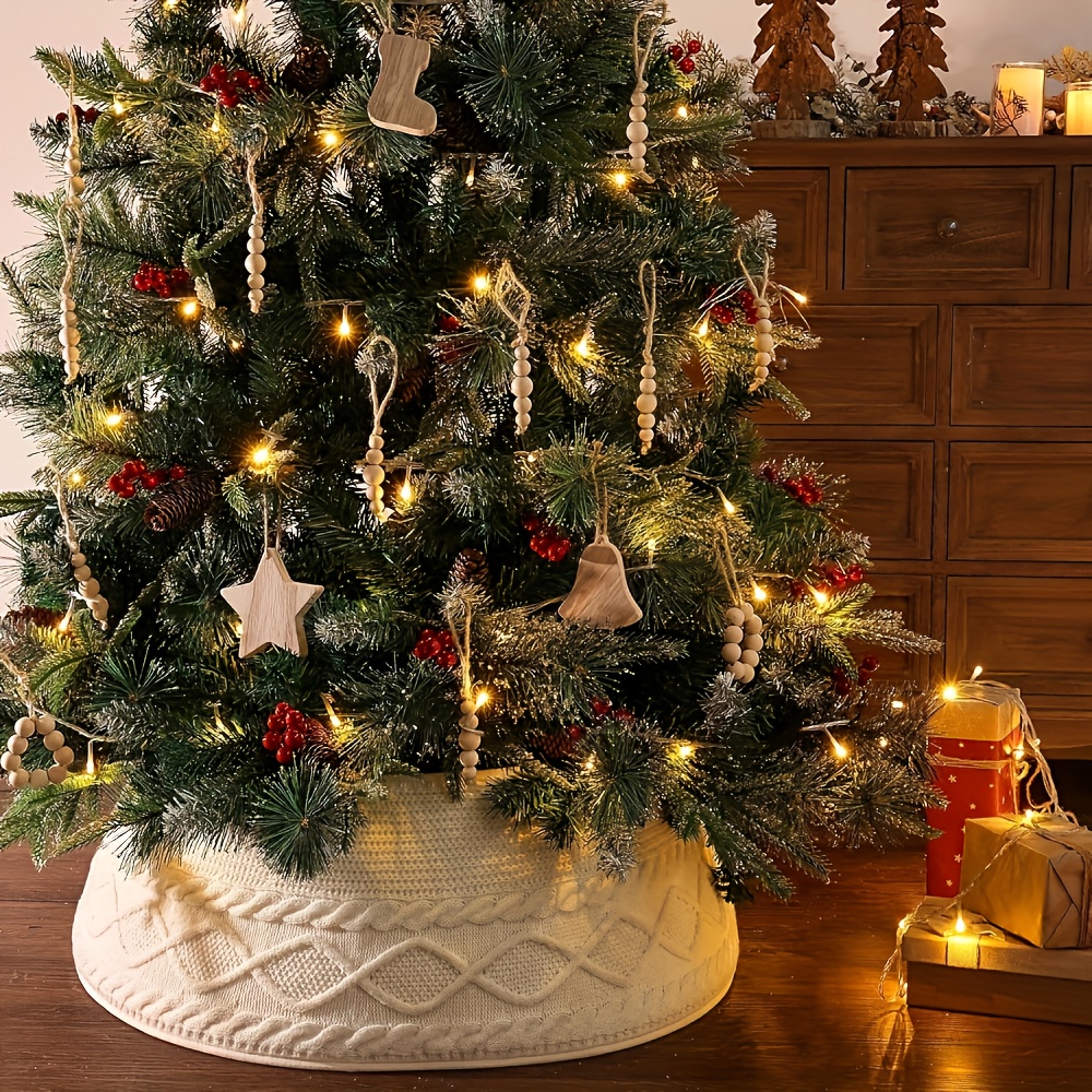 TEMU Elegant Style Christmas Tree Skirt With Rhinestone Trim/cream Color, Christmas Tree Skirt Party Decoration, Extra-large Christmas Tree Skirt,