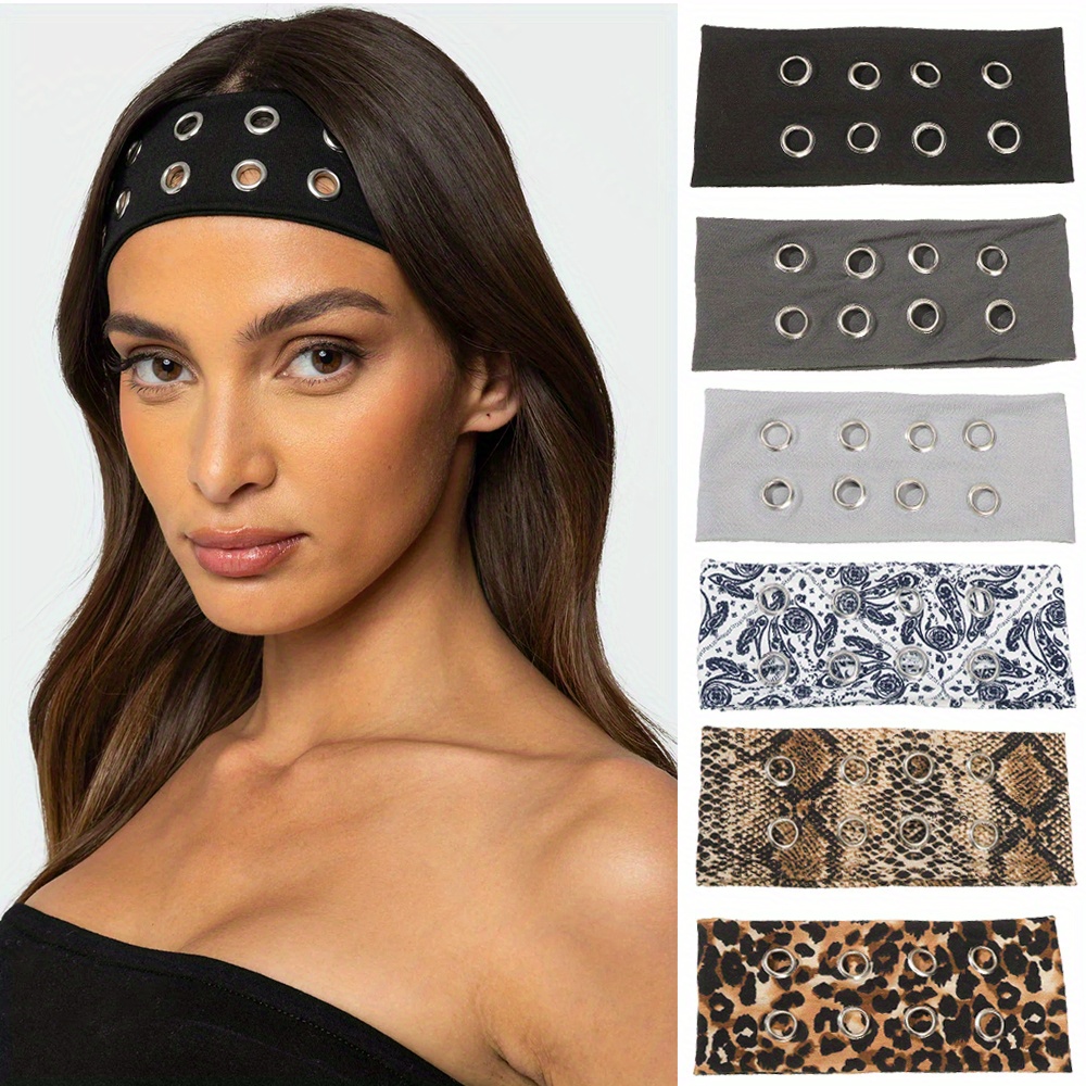 3pc Black Studded and Grommet Headband Set Faux Leather Knotted Hair Accessories Amazon.com : Mia Beauty Studded Leather Headband for Women  main image 3