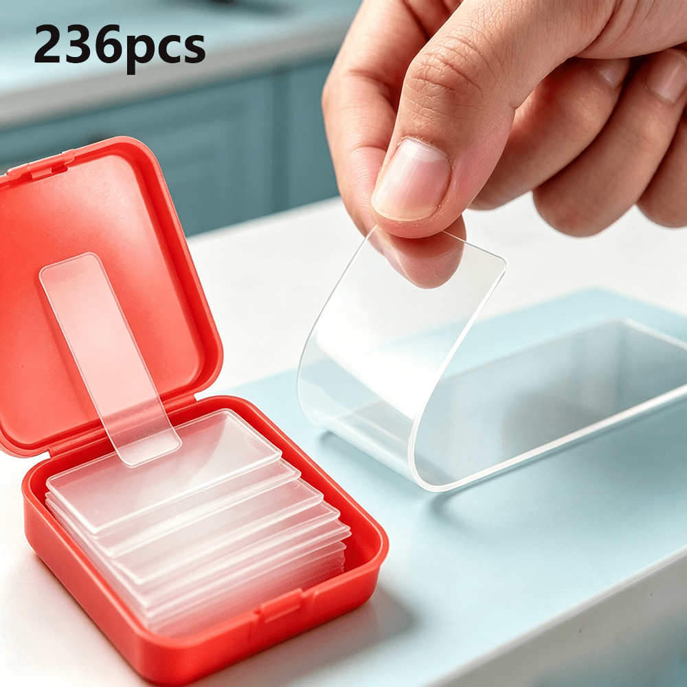 TEMU 236pcs Mini Transparent Nano Double-sided Adhesive Tapes With Portable Storage Case - High , Micro-sized Adhesive Tools. Made Of Thick Acrylic