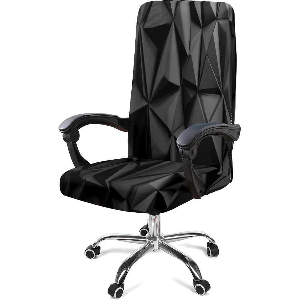 TEMU 1 pièce Housse de chaise géométrique noire moderne avec fermeture éclair - Housse amovible élastique en fibre de lait pour bureau, chaise de