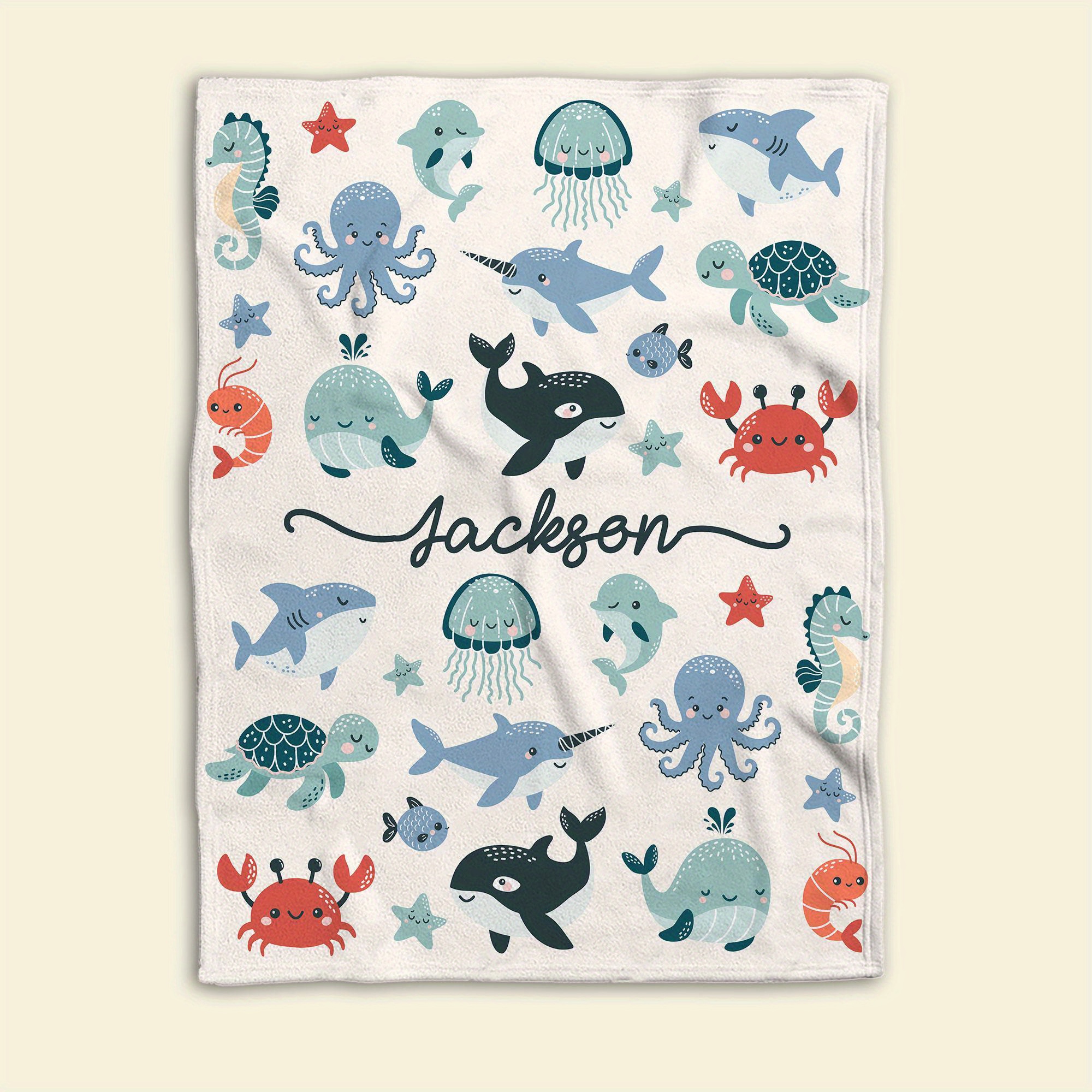 TEMU 1 pieza, de franela con estampado marina personalizada, diseño con medusas, peces y más, ideal para acampar, ir a , decorar el hogar, regalo de