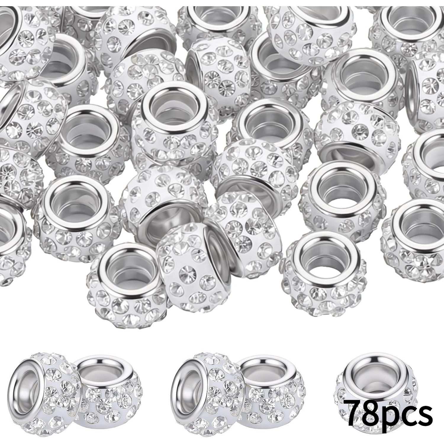 TEMU Set Of 38/78 European-style Large-hole Polymer Clay Beads, Suitable For Hair Braiding, Bracelets, Pendants, Necklaces, And Wristbands; Includes