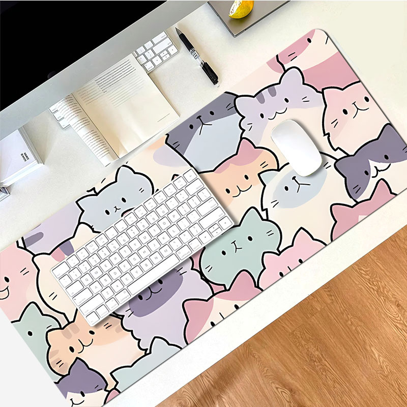 TEMU Tapis de Souris Chat Cartoon - Violet Pastel, Esthétique, Tapis de Bureau Antidérapant en Caoutchouc, Tapis Étendu pour et Souris, Idéal pour