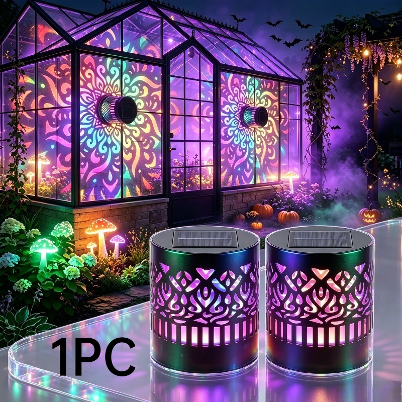TEMU 1pc Rgb Solar Mandala Light, Halloween Solar Atmosphere Light, Fence Light, Outdoor Wall-mounted Light, Ip65, Colorful Light, Solar-powered,
