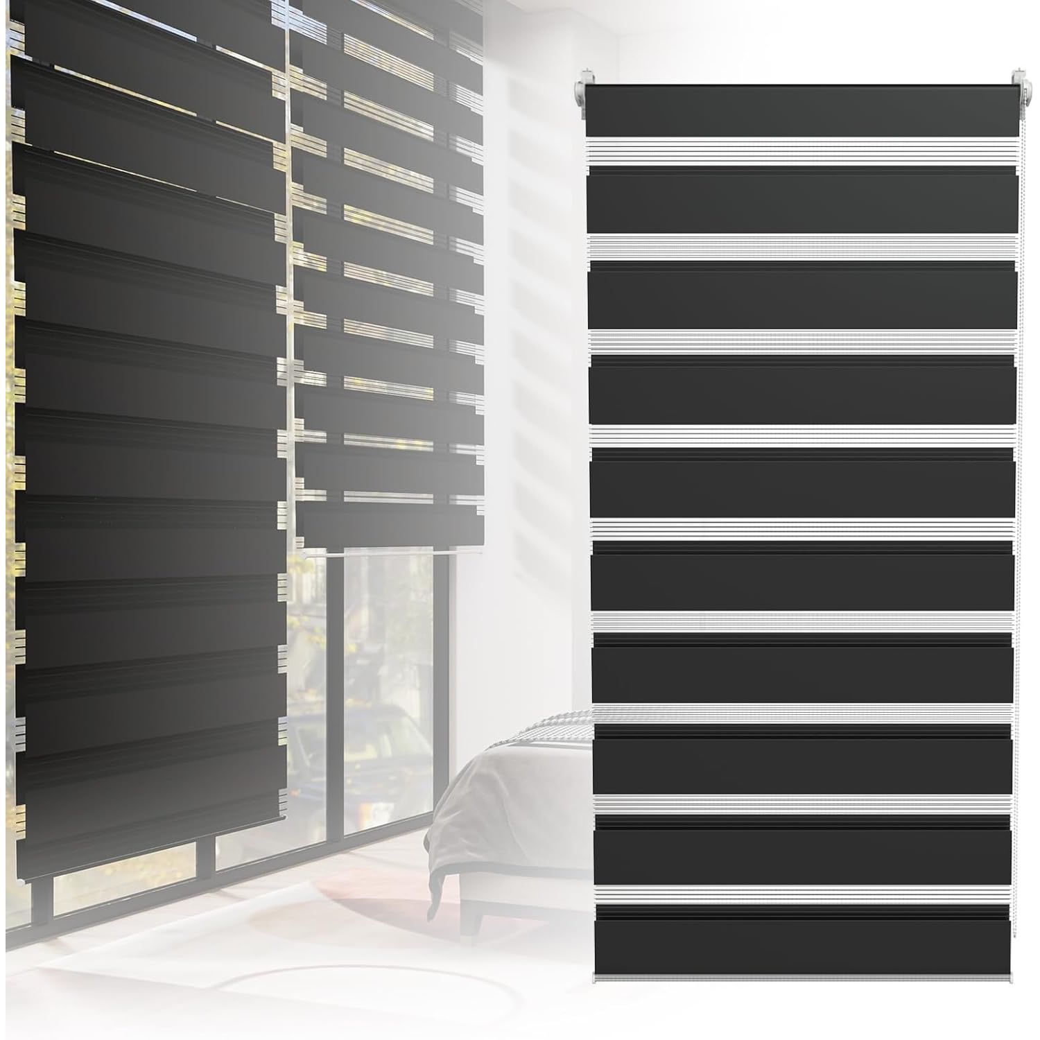TEMU Black Double Roller Blind Klemmfix Without Drilling Duo Roller Blinds For Windows And Doors, Clamp-on Roller Blind Window Roller Blind