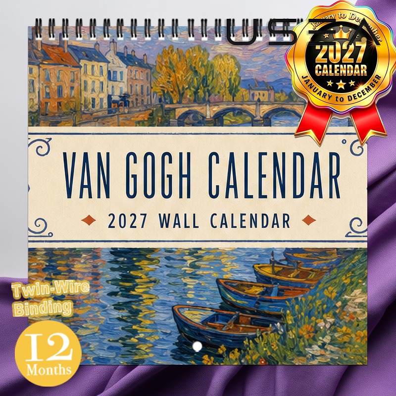 TEMU Teachers' Calendar And Planning Calendar 2027 Van Gogh Art Calendar, 12-month Monthly , Double-coil Spiral Binding, Hanging Calendar With Large