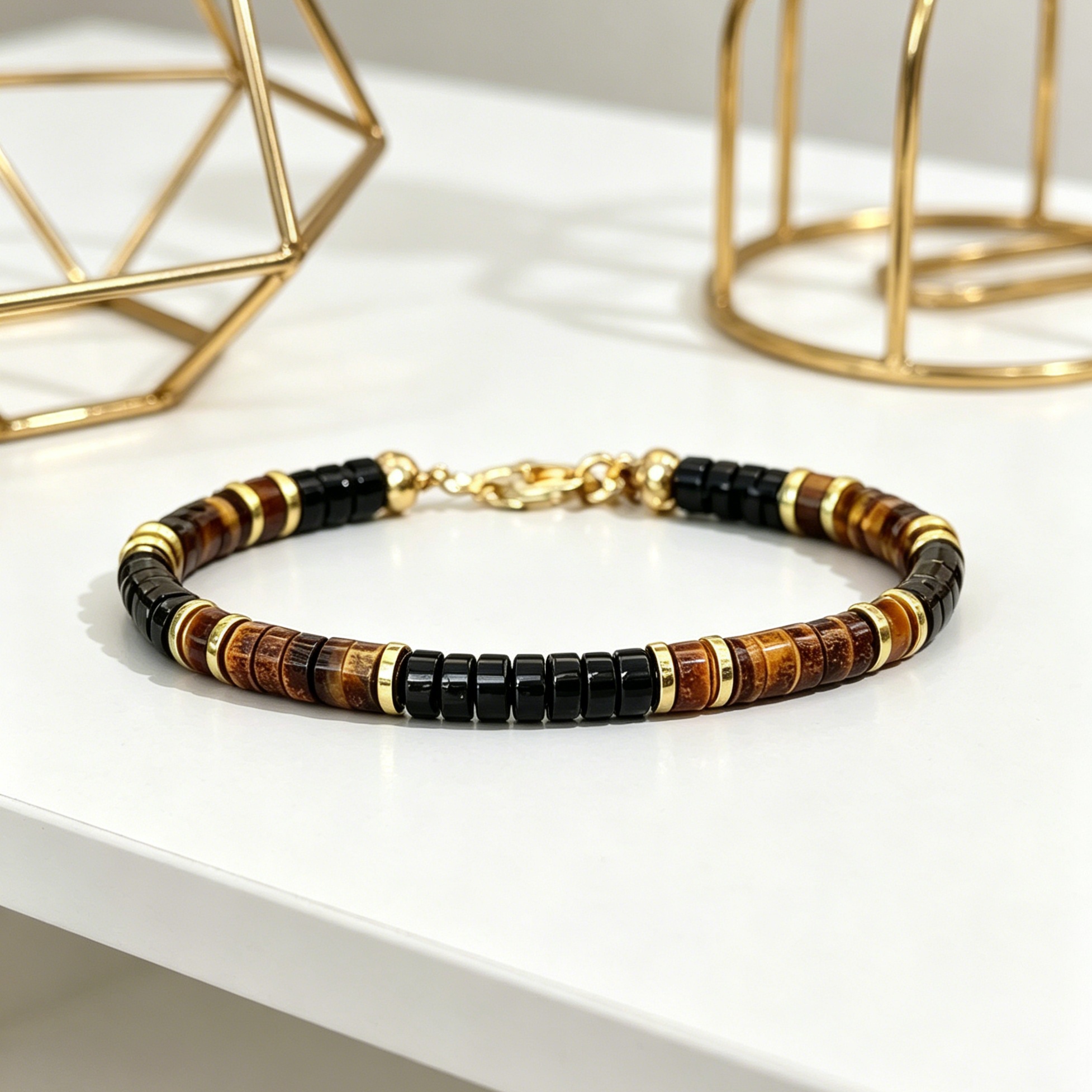 TEMU 1pc Men Women Bracelet, Tiger Eye Stone Obsidian Bracelet, Party Wear , Handmade Adjustable , Minimalist Elegant Style, Versatile Gift