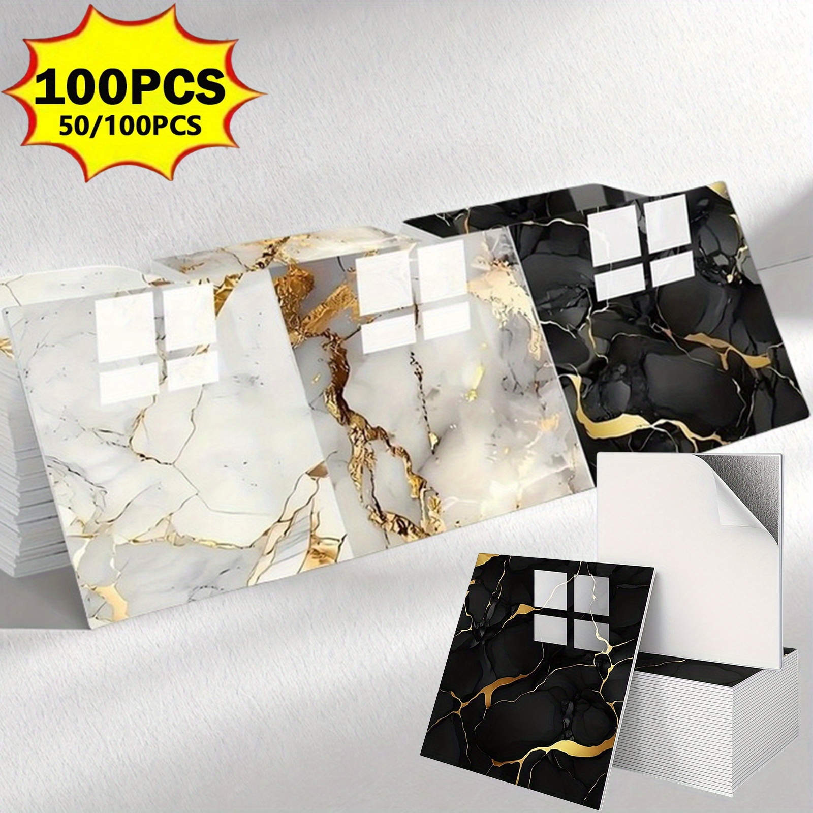 50/100pcs waterproof   shower tiles - self-  bathroom/kitchen/ living room/tv backdrop panels -  , modern marble-like wallpaper alternative - for home, office, hotel decor, kitchen wall covering, contemporary style,    , wall stickers, interior designers 0