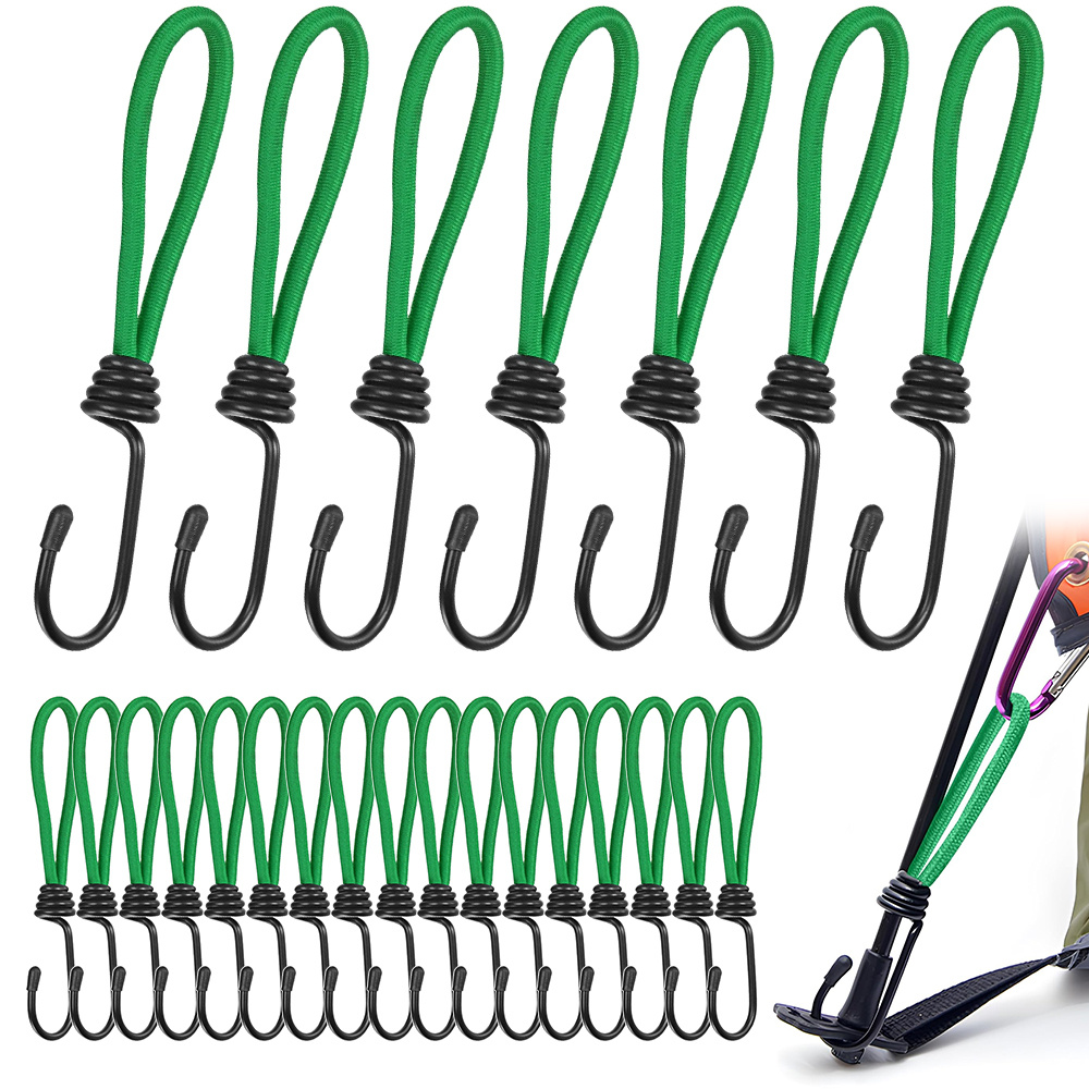 Image of 24pcs 18cm Heavy Duty Bungee Cords With Spiral Hook, Green Elastic Hook Straps For Camping Travel Garage - , Adjustable