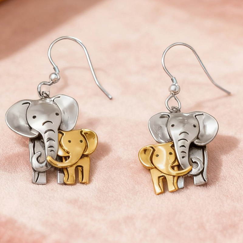 TEMU 1 Pair Of Women's Fashion Drop Earrings, Cute Mother And Elephant Pendant Earrings, Versatile Simple Personality Earrings For Daily Wear,