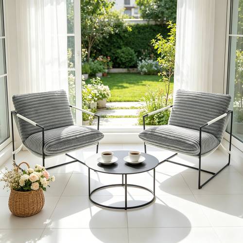 Oversized Modern Sling Accent Chair, Ergonomic Frame, Removable Cushioned Armchair, Upholstered Lounge Seating for Living Room Or Bedroom, Linen Light Grey, Comfortable, Cozy, Large