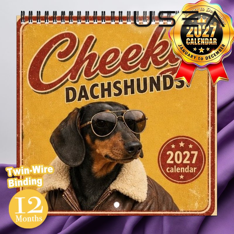 TEMU 1pc 2027 Wall Calendar With Retro Dachshund Design - Large Monthly Planner Suitable For Home Office Decor, Twin Wire Binding, Jan-dec Calendar,