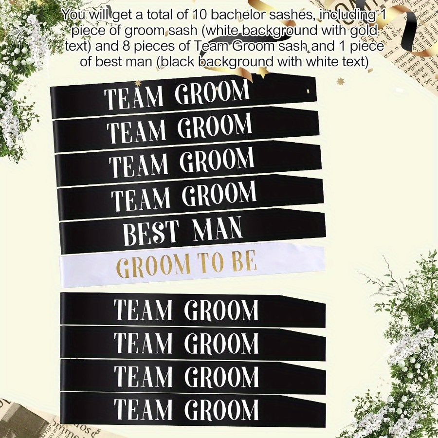 E-shop Mehrteilige Party-Favor-Sets: Junggesellen-Schärpen für Trauzeugen, Bräutigam & Hochzeitsfeier – Schwarze Team-Bräutigam-Schärpen für