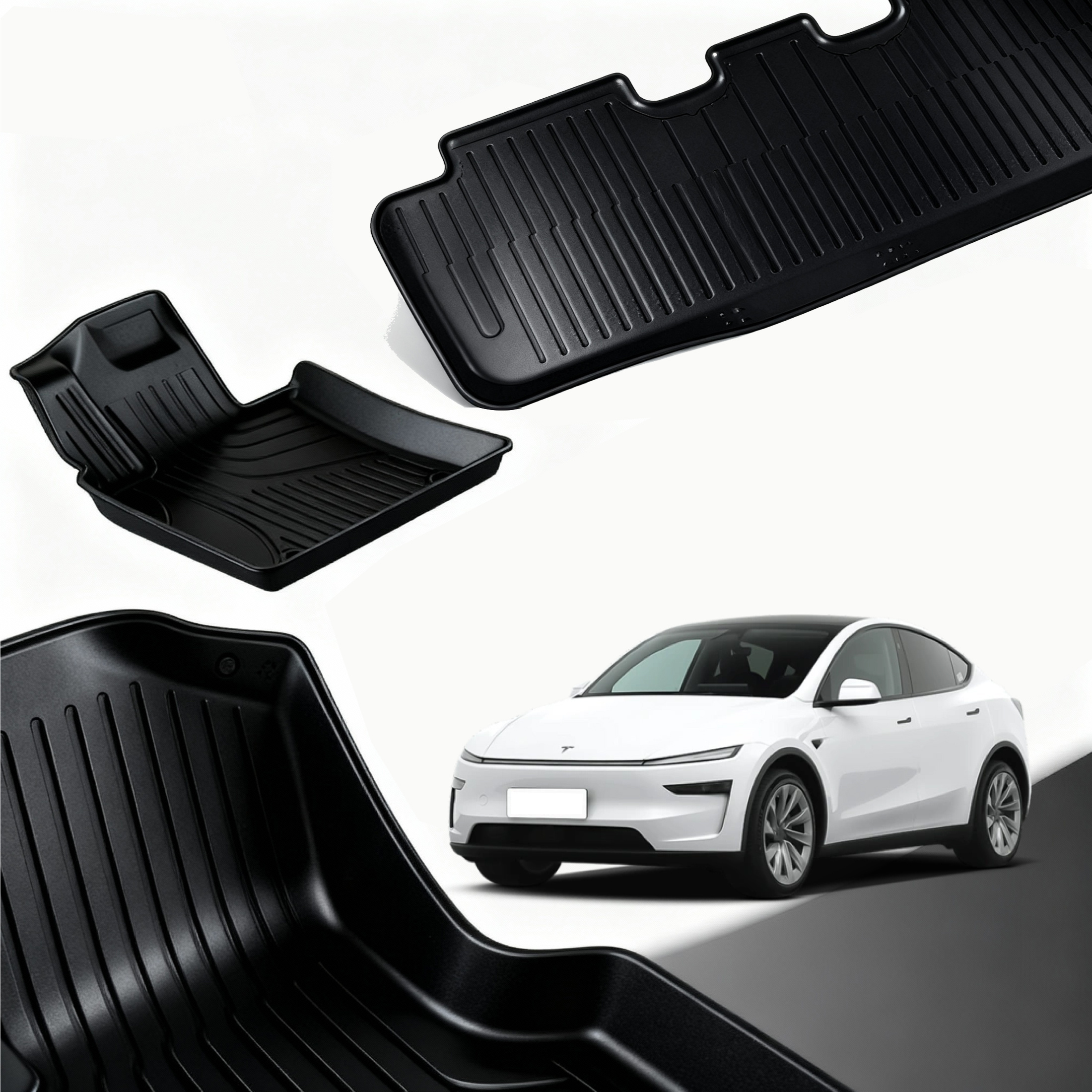 Image of All Weather Tpe Floor Mats For Model 3 2020-2023, 6pcs Full Set Front Rear Cargo & Sub-trunk Mats, Waterproof Non-slip Car Floor Liners