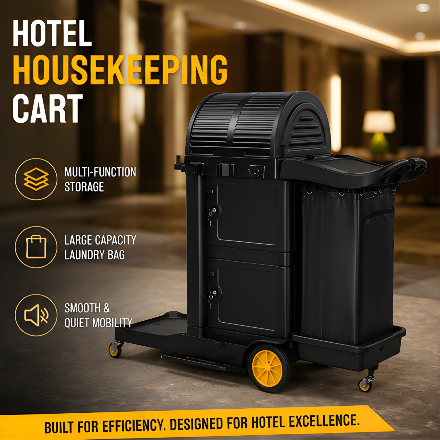 Hotel Housekeeping Cart with Lockable Top Cover & ...