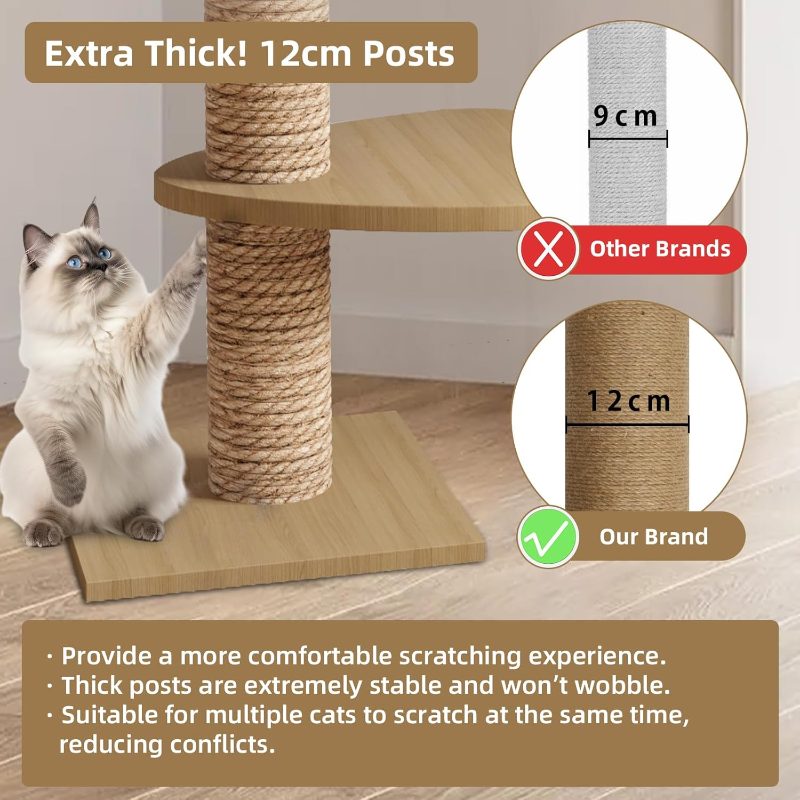 Large Modern Light Oak Cat Tree for Indoor Cats - Multi-Level Cat Condo with Scratching Tower, Hanging Ball & Basket, Thick Durable Panels Suitable for Large Spaces, Multi-Cat, Climbing Furniture for Kittens and Cats - Image 5