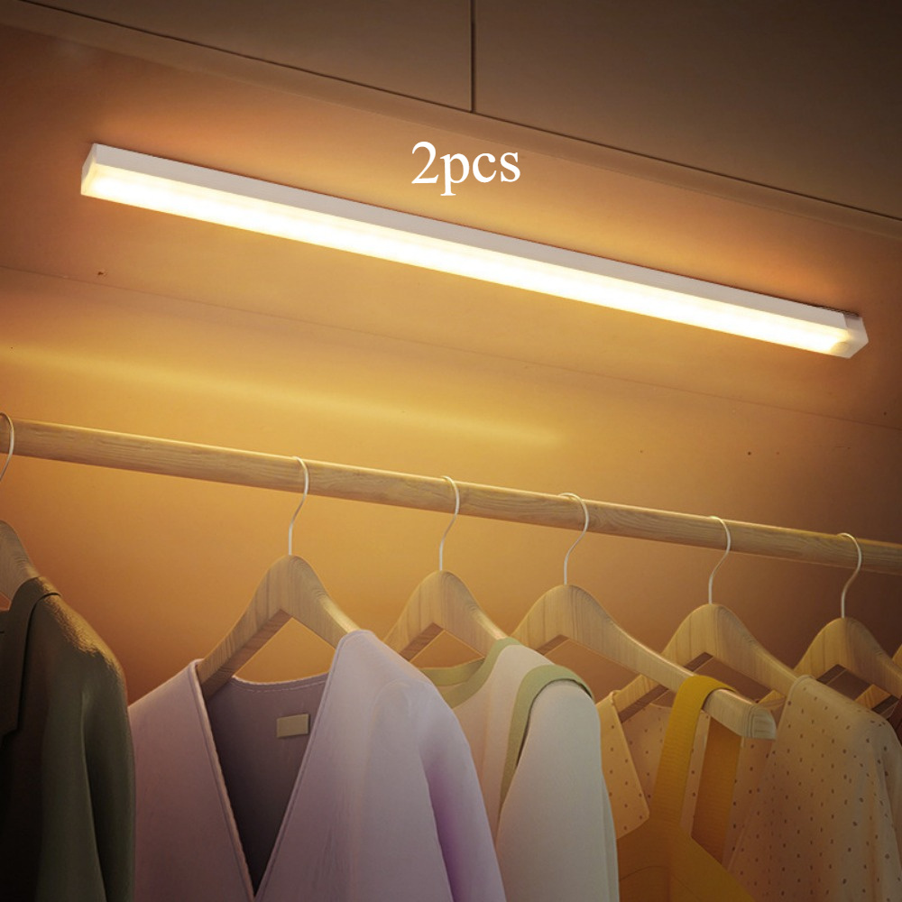 2pcs USB Rechargeable LED Motion Sensor Closet Lights, Magnetic Stick-on Closet Lights with Push Button Switch for Hallway, Kitchen, Staircase, Wall-Mounted Downlight, Freestanding Plastic Solid Color Lights