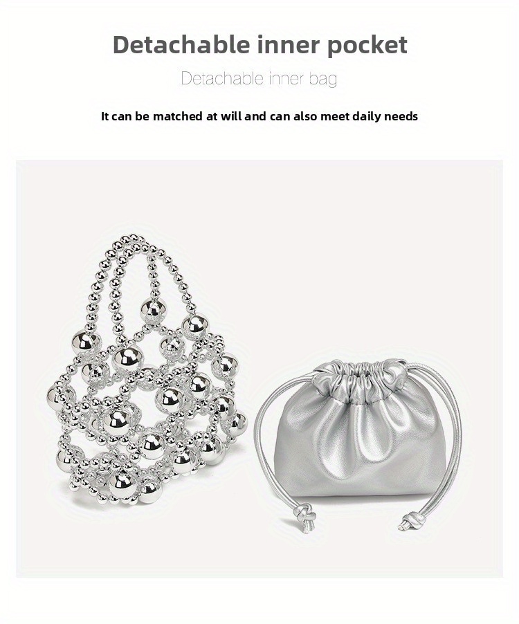 2025 New High-End Casual Chic Crossbody Bag with Adjustable Strap, Hollow Metal Beaded Woven Design & Bead Accents, 7.09x3.15x5.51inch, Golden-Tone Clasp Closure for Everyday Use