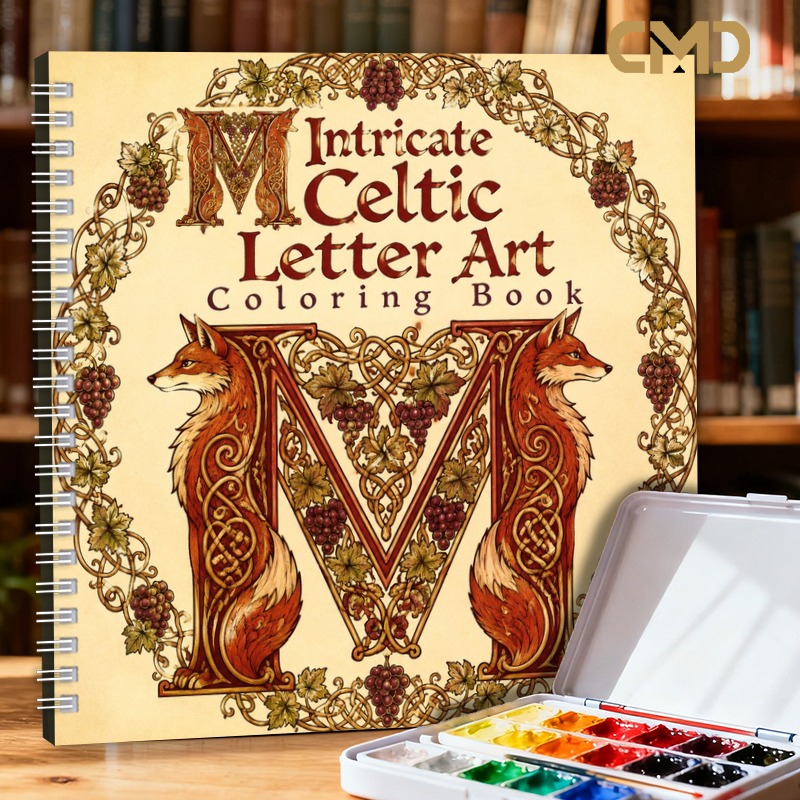 TEMU 1pc 20x20cm 24 Pages Single-sided Printed & Easy Mandala Relax Adult Coloring Book For Women With Intricate Celtic Letter Art
