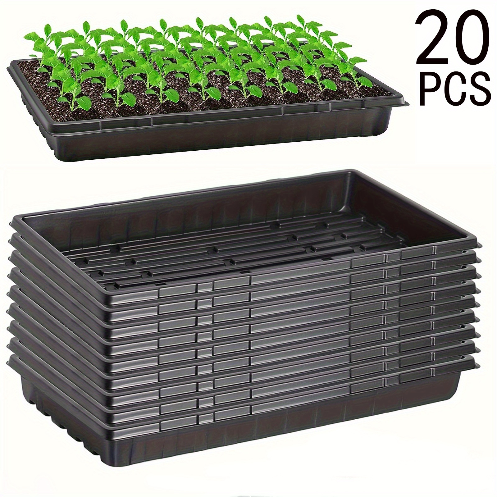 TEMU 20pcs Black Plastic Seedling Trays, Indoor Gardening, Growing , , Holes, No Power Needed, Garden And Greenhouse Use