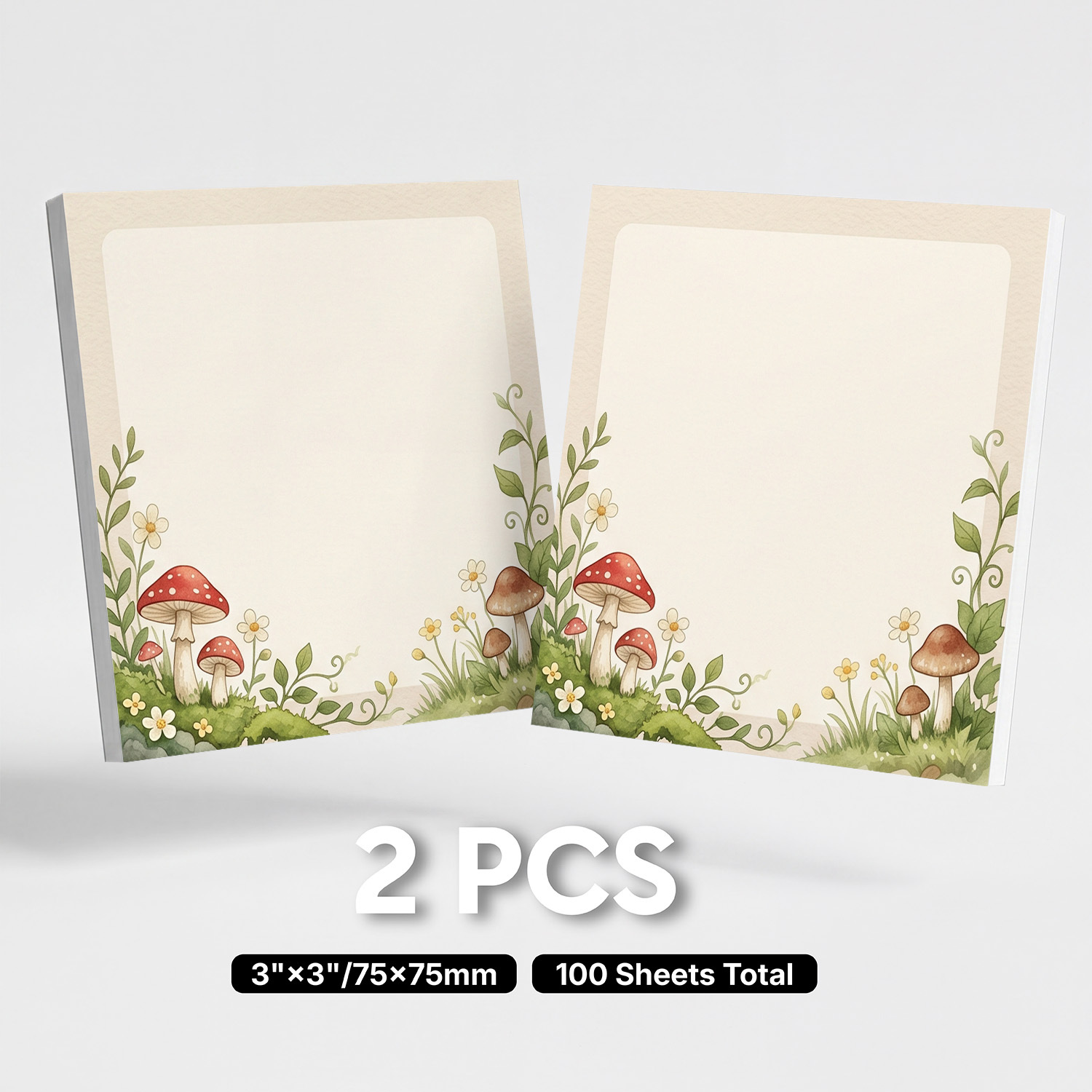 TEMU 2pcs Mushroom Sticky Notes, Woodland Forest Self-adhesive Memo Pads, 100 Sheets Total, Cute Nature Removable Notes For Planner, To-do List,