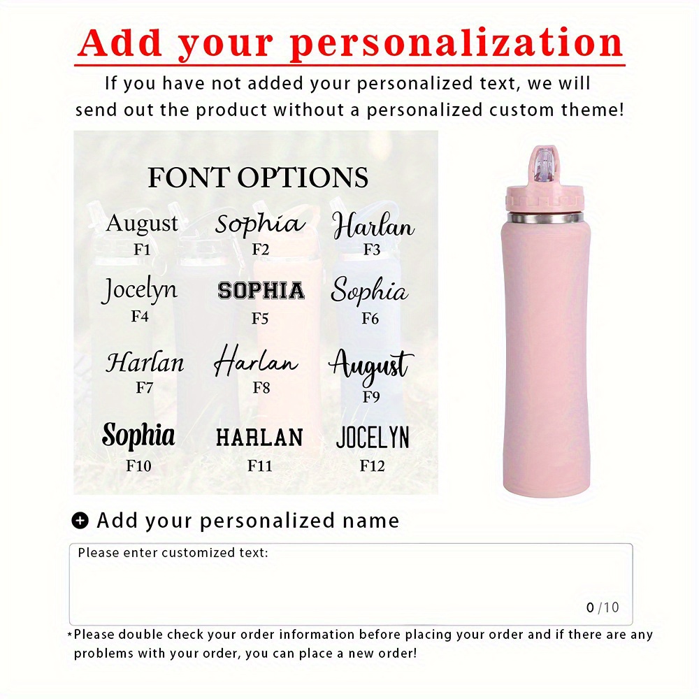 TEMU Personalized Engraved Stainless Steel Hot Drink Water Bottle, Custom Name Kitchen Water Bottle, Sports Water Bottle, Outdoor Portable Water