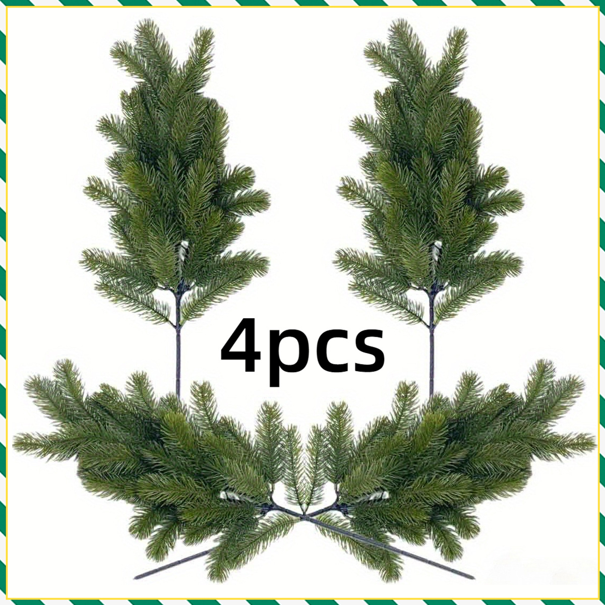 Image of 4 Artificial Pine Branches, Christmas Tree Filler Branches, Realistic Fake Christmas Green Plant Pine Branches And Stems For Christmas Decoration Crafts Vase Diy Wreath Garland