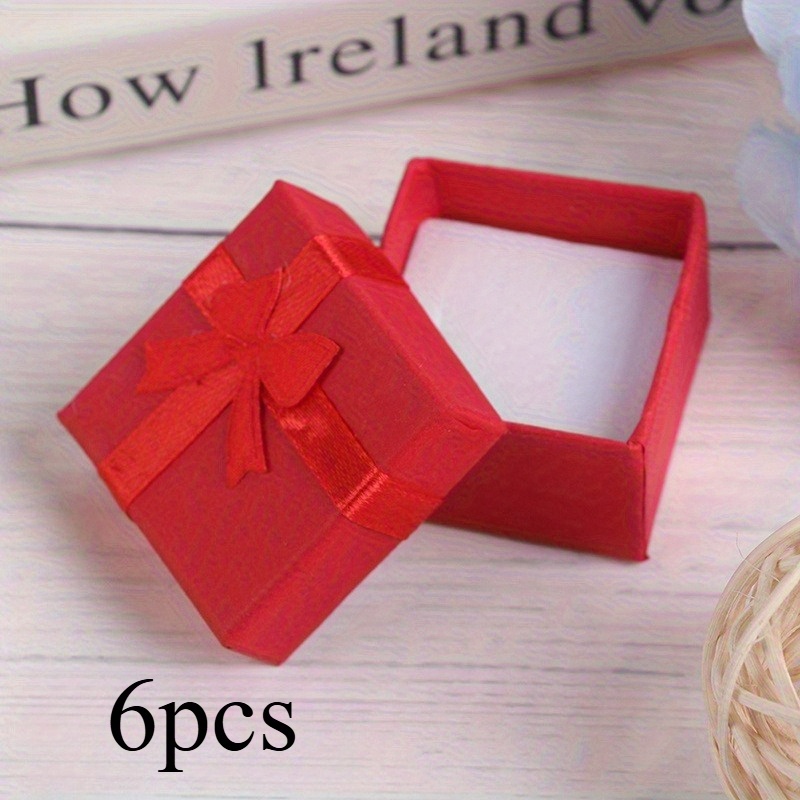 TEMU 6pcs Elegant Jewelry Gift Box With Window - Square Bow Earring, Ring & Necklace Storage Box, Compatible For Wedding Favors, Decorations,