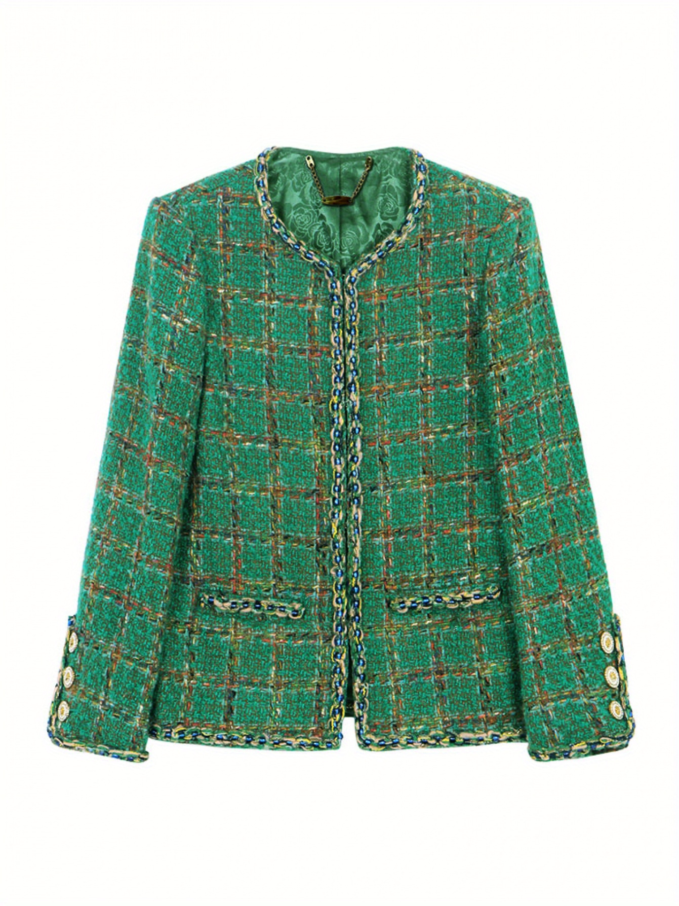 womens elegant tweed jacket green brown coat beaded Temu Malaysia