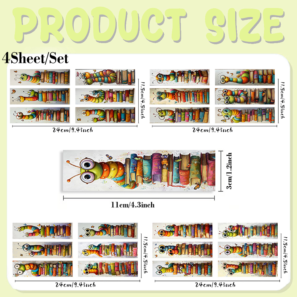 TEMU 24pcs Set Of Colorful Cartoon Cute Bookworm Theme Uv Dtf Transfer Bookmarks Creative Fun Gift Goodies ( , Cup Not Included)