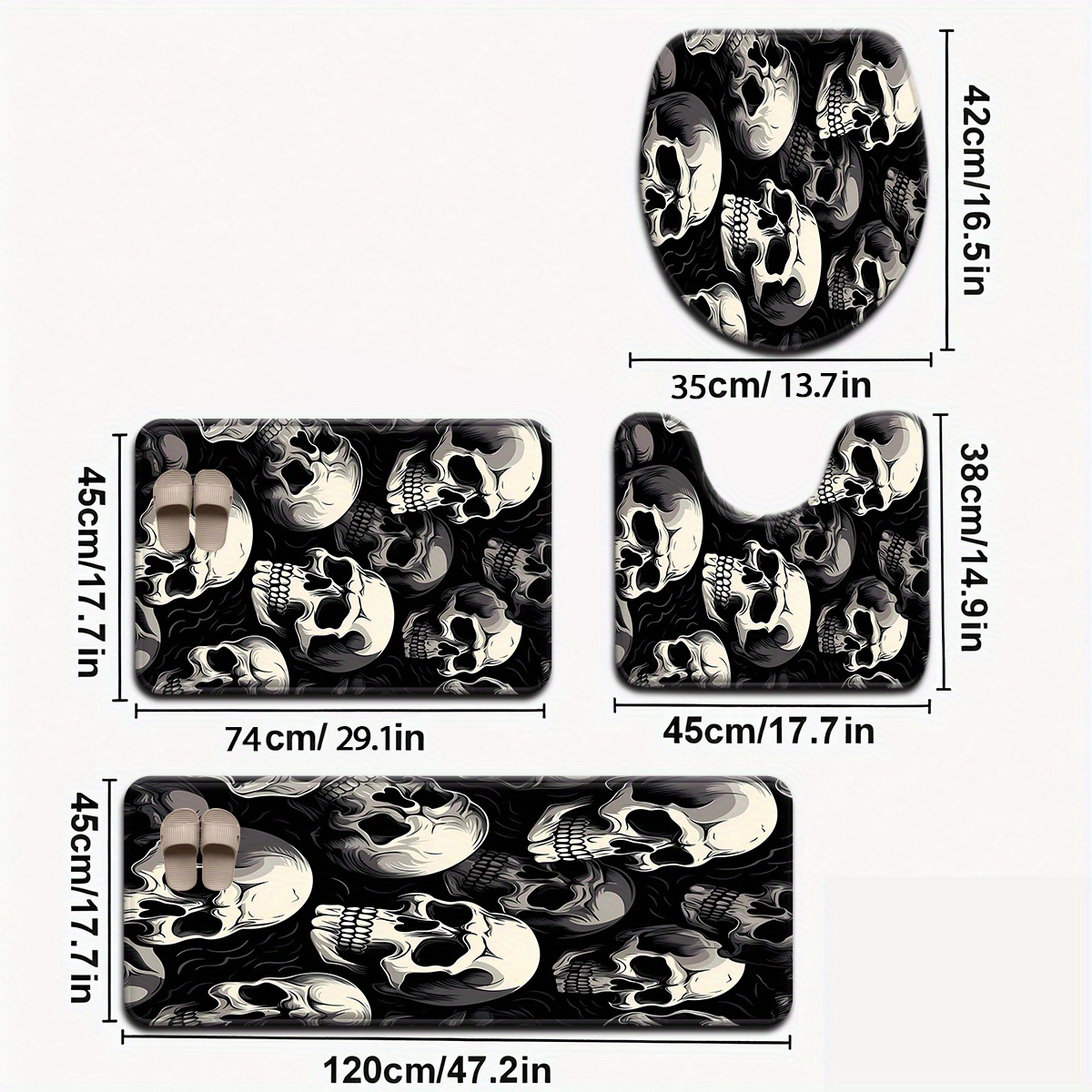 3pcs/4pcs Halloween Black Background Pattern Bathroom Mat Set With Toilet Seat Cover And U-shaped Foot Mat