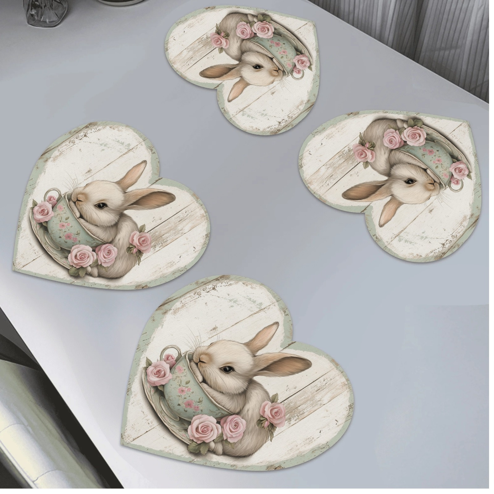 

4pcs Heart-shaped Easter Placemats, Non-slip, Heat Resistant Polyester Table Mats, With , For Kitchen, Dining, And Holiday Parties