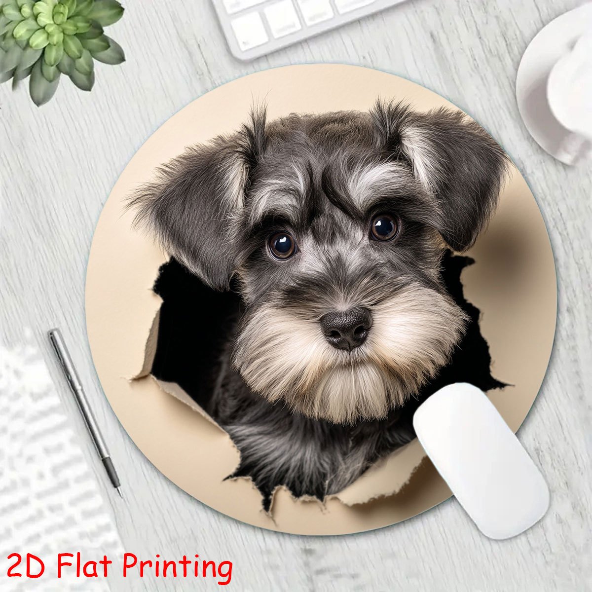 TEMU 1pc 2d Flat Printed Schnauzer Puppy Peek Gray Beige Mouse Pad 1 Size Optional, 2d Flat