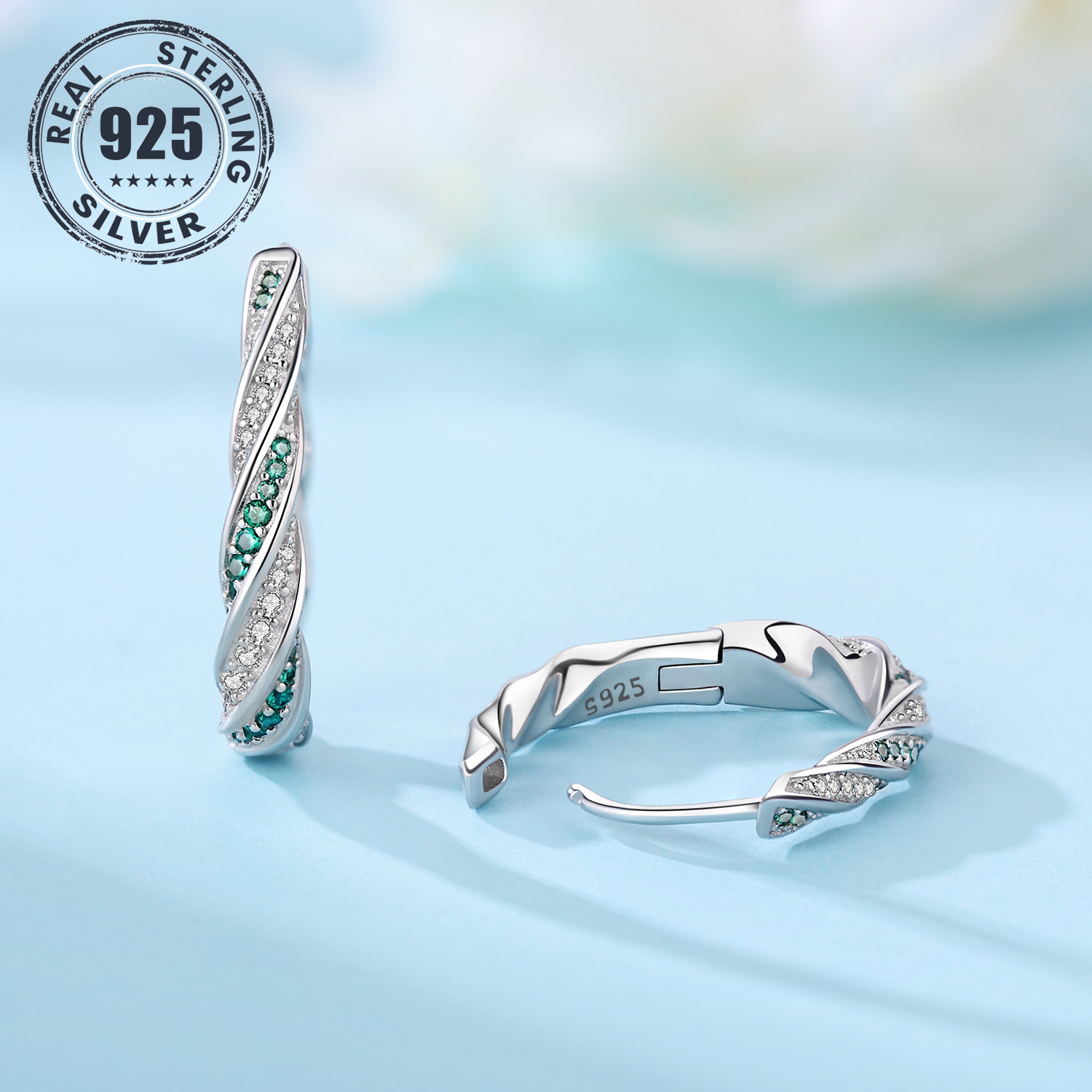 1 pair s925 sterling silver hoop earrings green twisted design hypoallergenic high quality jewelry for   for daily wear or gifting daily wear earrings twisted hoop earrings hypoallergenic earrings Product details 1