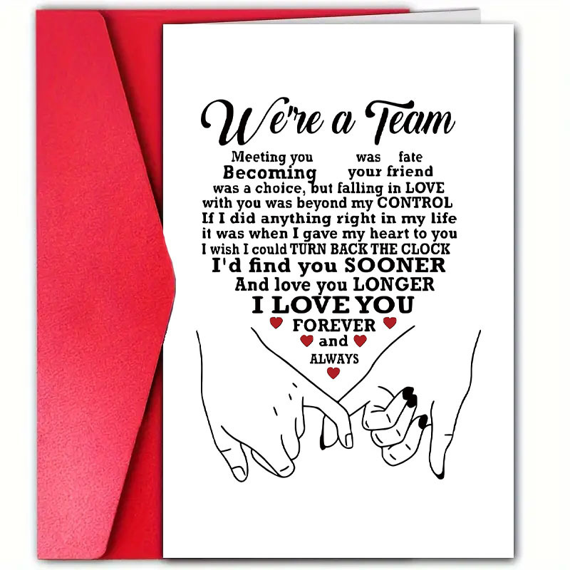 TEMU Valentine's Day Love Note Card & Envelope - Romantic ' A Team' Couple's Love Letter, Messages For Husband Wife Boyfriend Girlfriend Suitable For