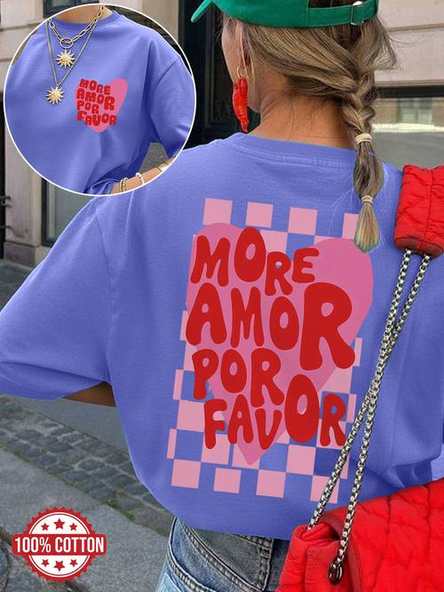 double sided print pure oversized t shirt vintage style heart checkerboard more print pure daily casual loose short sleeve round neck summer womens top