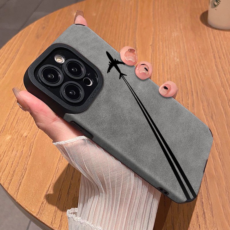Simple Suede Leather Grain Phone Case for iPhone 11, 12, 13, 14, 15, 16 Plus Pro Promax X/ XS XSMAX with TPU Design QBJKTP