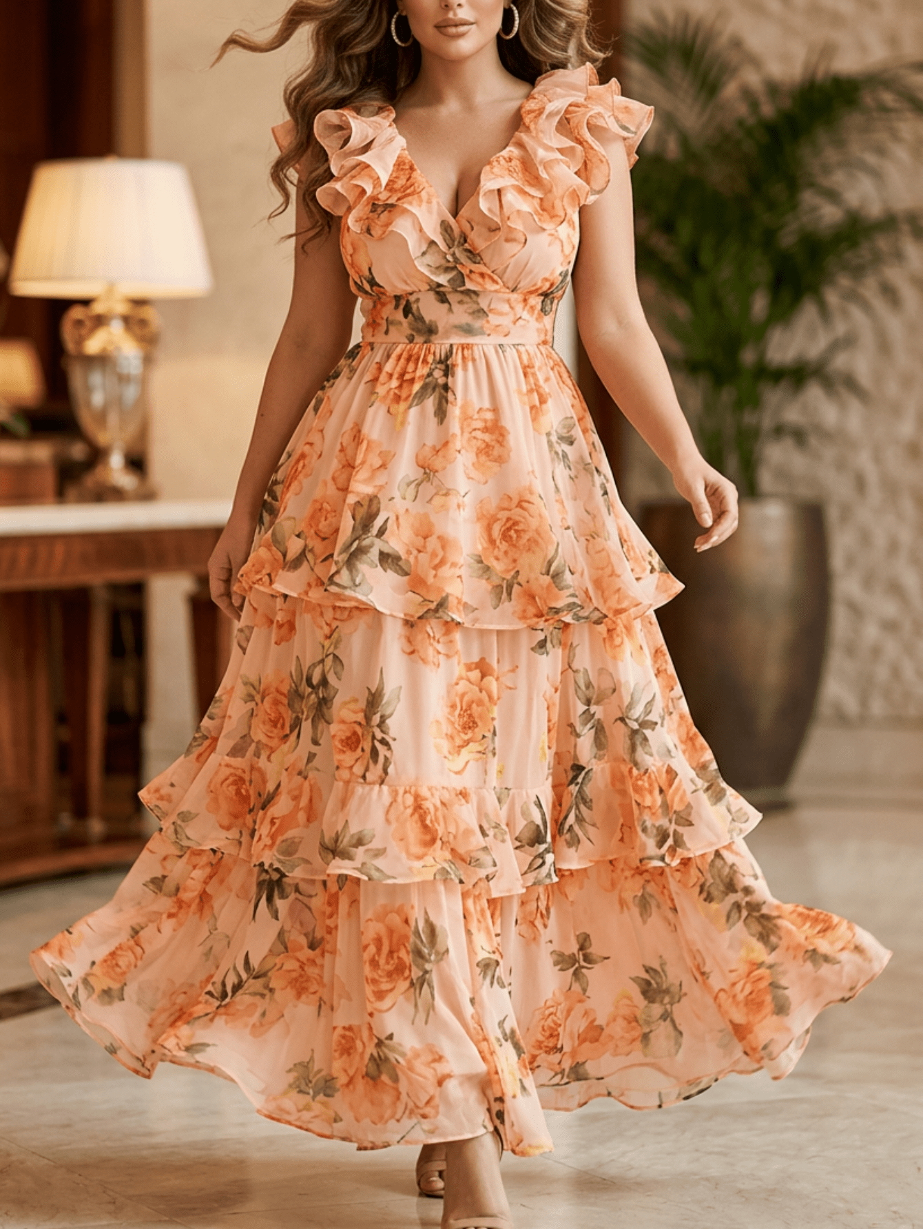 sachin and babi light blue dress Red Spanish Ruffle Evening Dress - Lama Badawi main image 0