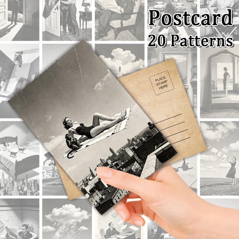 TEMU Ensemble de 20 cartes postales d'art surréaliste noires et blanches vintage, peuvent de cartes de décoration pour le scrapbooking et le
