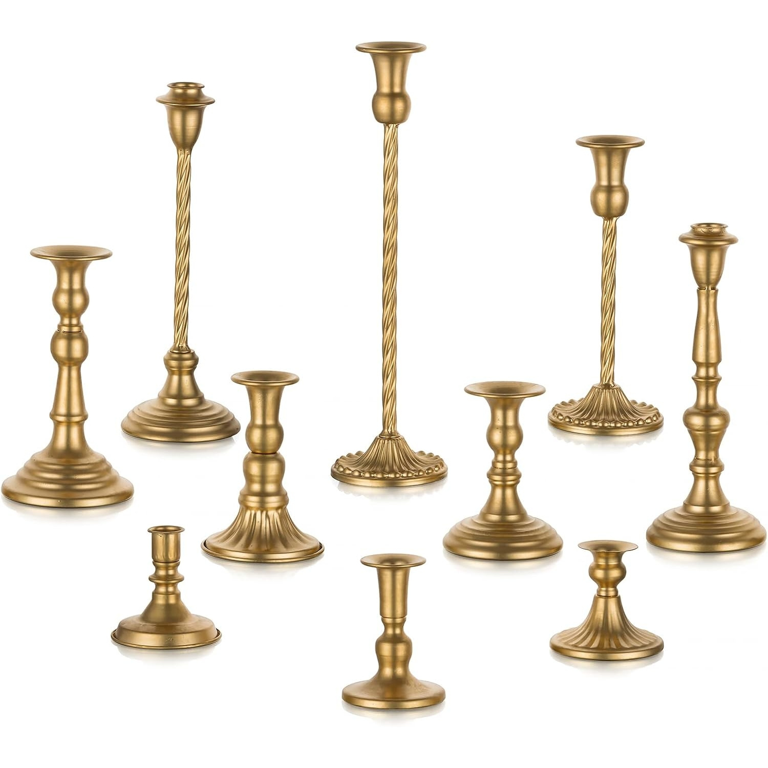 Image of Bronze Color/golden Candlestick Candle Holders: Tall Taper Candles Stick Holder Wedding Decor Set Of 10 Dinning Table Centerpiece Vintage Metal Candle Stand