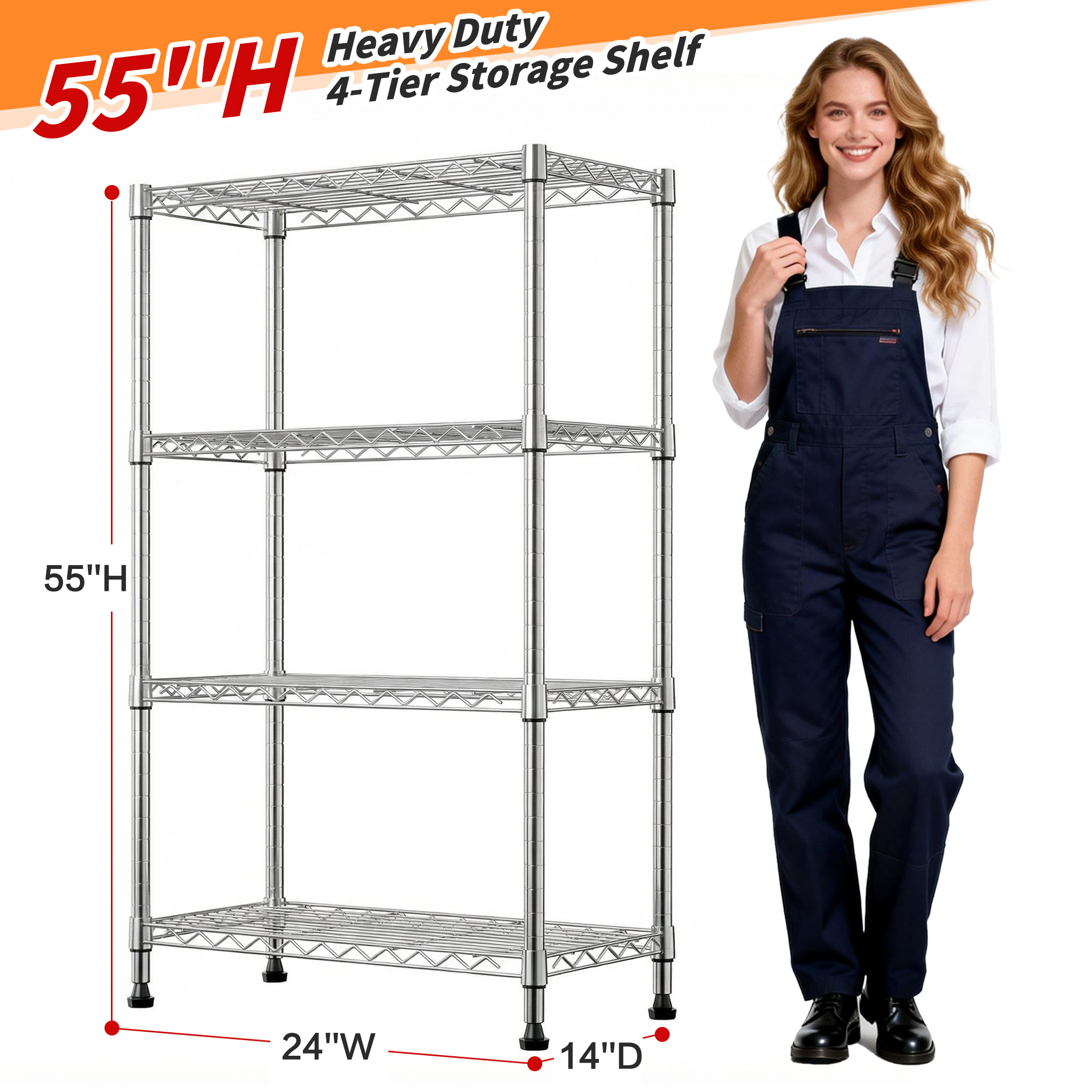 TEMU Izeuk 5/4 Tier Heavy-duty Metal Storage Rack | Load-bearing Capacity Of 1750/1000 Per Layer, Adjustable Height, Easy Assembly, Stainless Steel