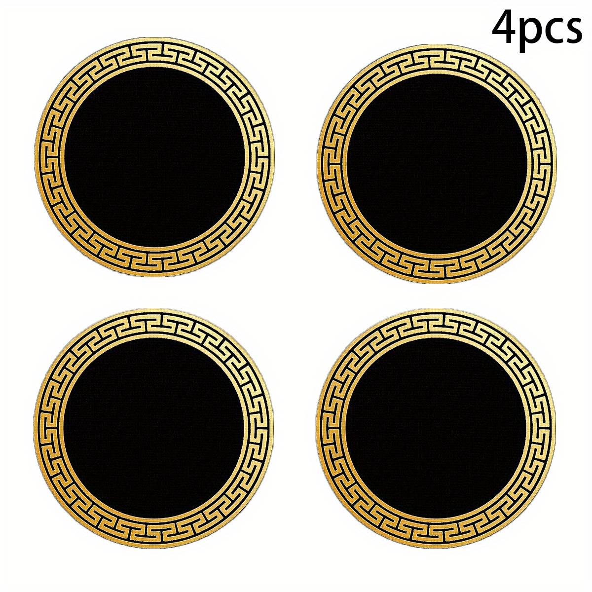 TEMU 4pcs Elegant And Luxurious Black And Golden Patterned Placemats With Scalloped Edges, Perfect For Family Dinners, Weddings, Birthdays, Holiday