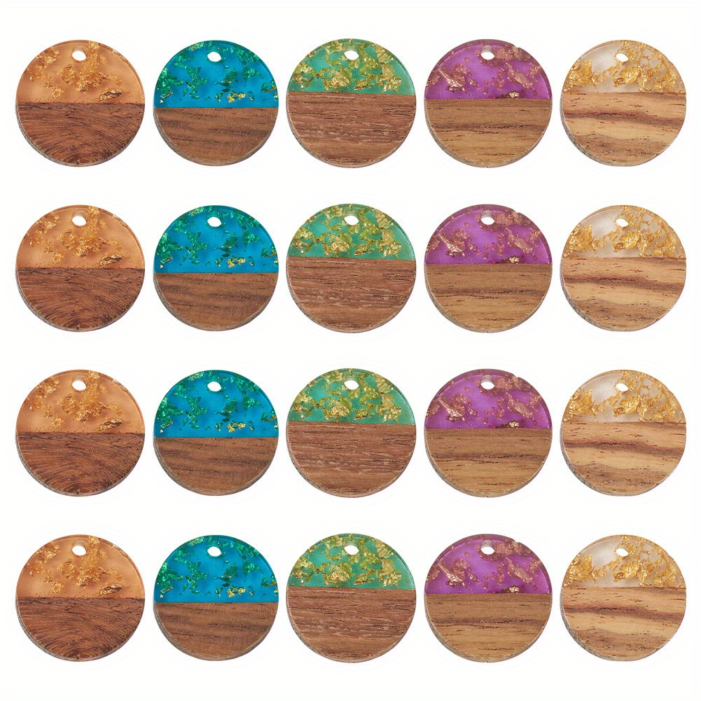 20pcs Mixed Color Resin & Walnut Wood Pendants for DIY Jewelry