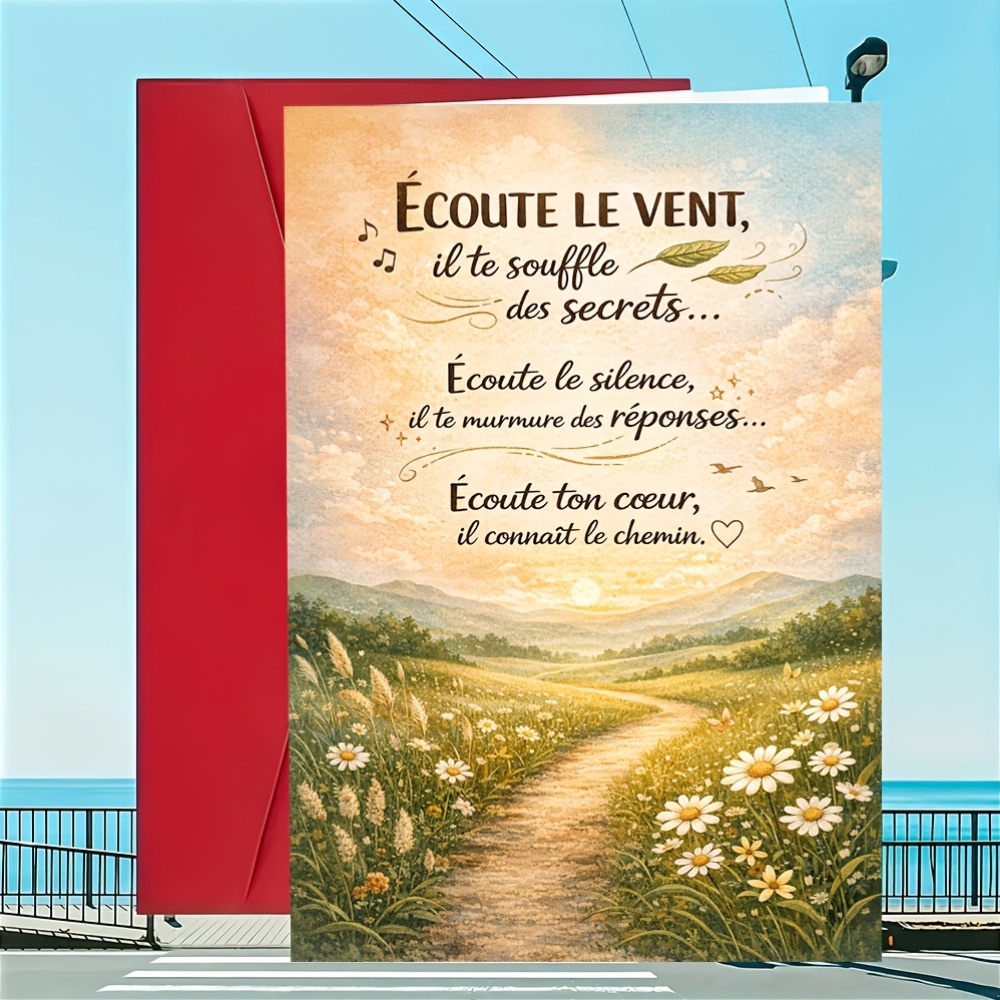 TEMU 1 carte de vœux et 1 enveloppe. Carte de vœux avec française . Carte d'art « Écouter , chemin de la nature », idéale pour encourager et , comme