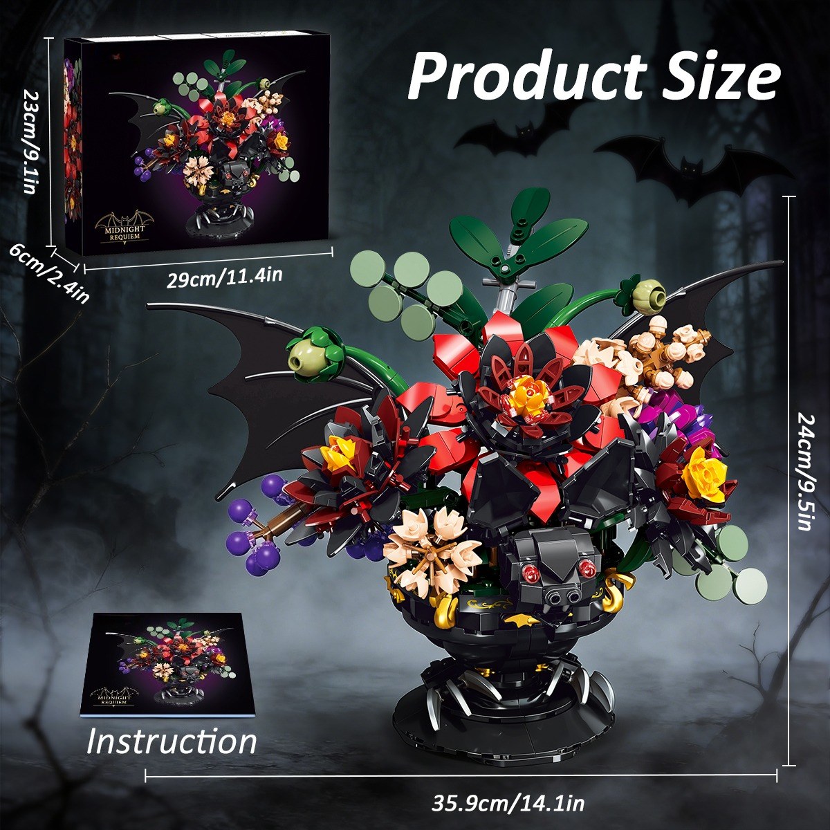 Flower Pot Kit - Gothic Abs Plastic Decor, Removable Bouquet, Combinable Building Set For Desk Art, Unique Halloween, Christmas & Birthday Gift