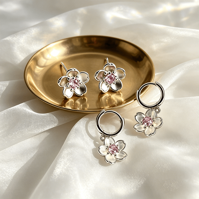 2 Pairs Women's Floral Stud Earrings with Hooks