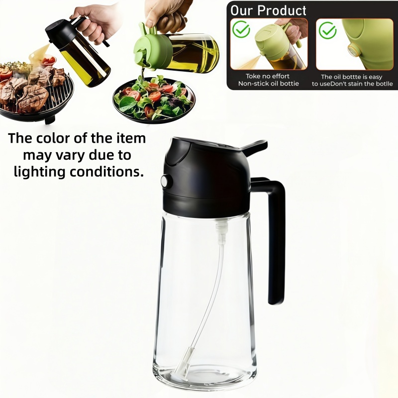 TEMU Ustensile de cuisine, Bouteille distributeur d'huile en verre transparent, Bouteille à huile avec 2 modes de distribution et de pulvérisation,