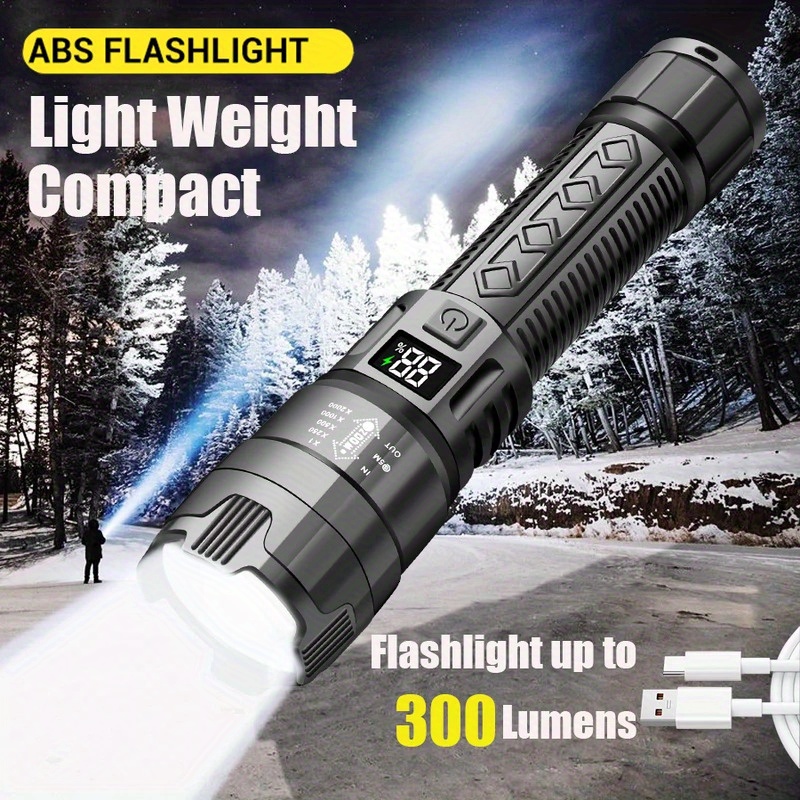 High-Capacity Rechargeable LED Flashlight with Tactical Zoom, Featuring a 1200Mah Built-In Battery, Ideal for Outdoor Emergencies, Fishing, And Camping.