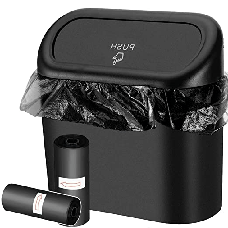 3pcs Set - 1l -top Trash Can With 2 Trash Bags: Easy-to-install Door-mounted Storage Box - Multi-functional Car Accessory - Plastic Material