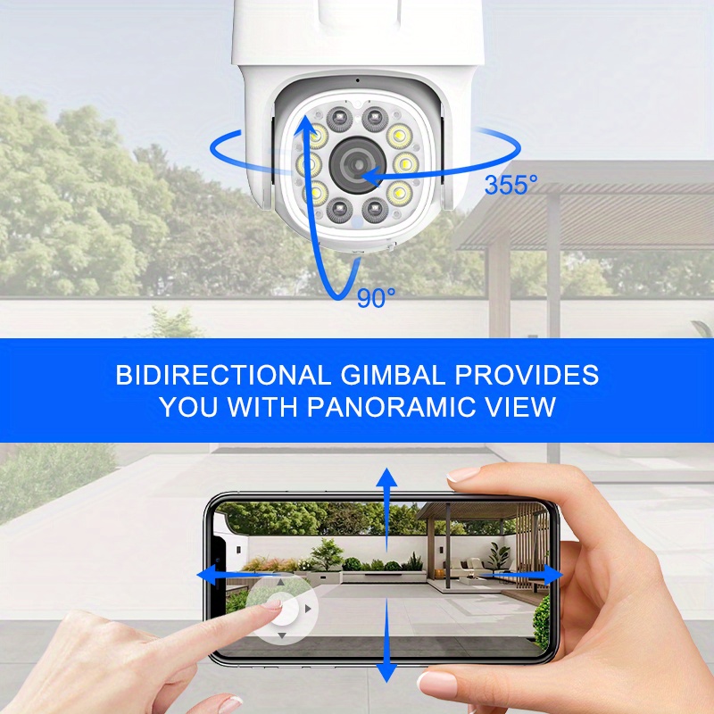 1pc 1080p HD Wireless Outdoor Security Camera, Full Color Night Vision, Two-Way Audio, Smartphone App Control, Motion and Audio Alerts, Panoramic Surveillance, 355° Horizontal and 90° Vertical PTZ, ABS, with USB Powered, for Home Security, Suitable for Ages 14+ details 3